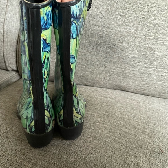 Nomad Green Floral Rubber western style pull on Rain boots w block heels sz 9 - Picture 6 of 9